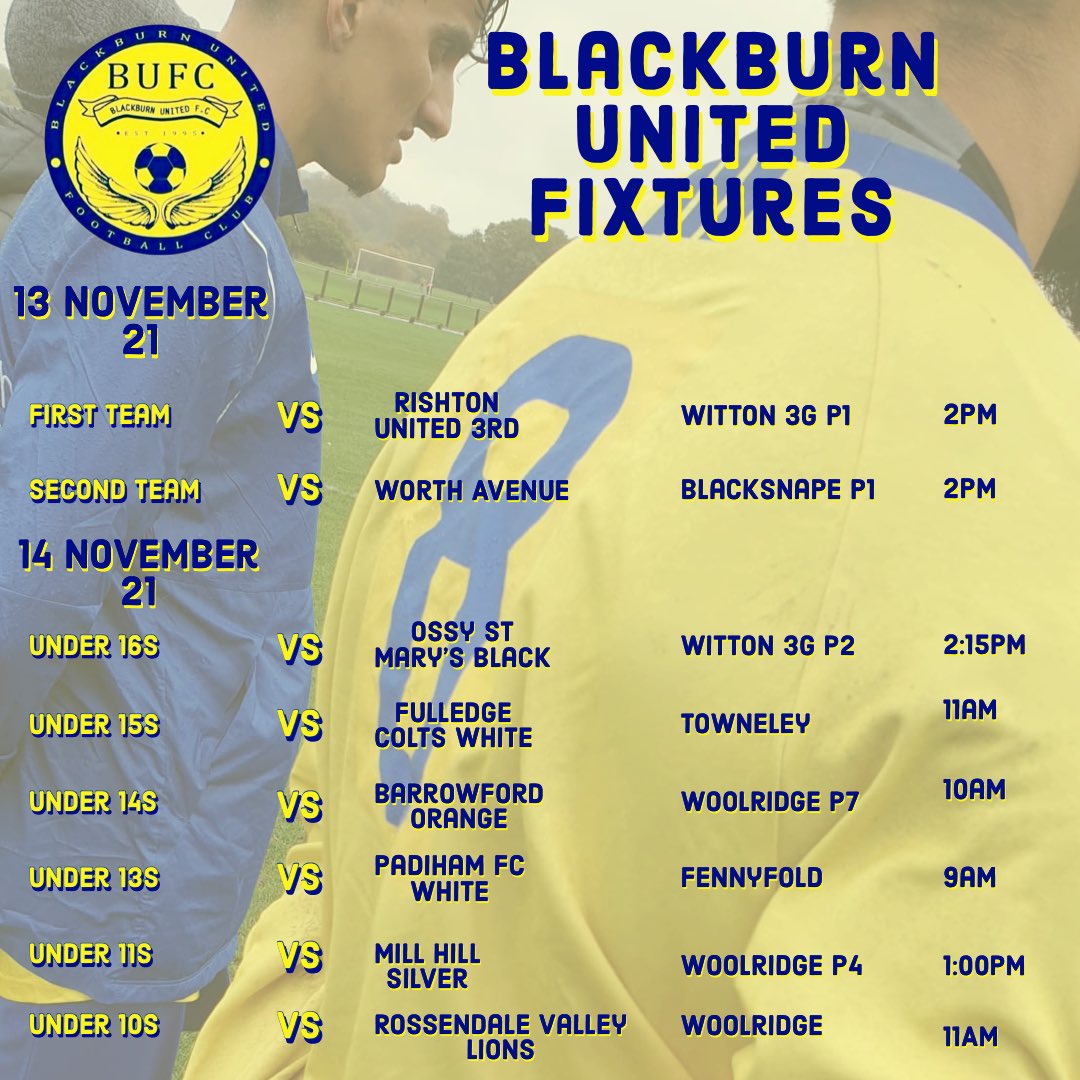 BlackburnUtdFC's tweet photo. ๐๐๐๐ค ๐๐ ๐๐ข๐ฑ๐ญ๐ฎ๐ซ๐๐ฌ๐
How good is it to see all of our teams playing this weekend??
Good luck to all๐ก๐ต
โก๏ธโก๏ธโก๏ธ Swipe to see our season sponsors
โข
โข
โข
#bbufc #football #blackburn https://t.co/lcox1TN26p