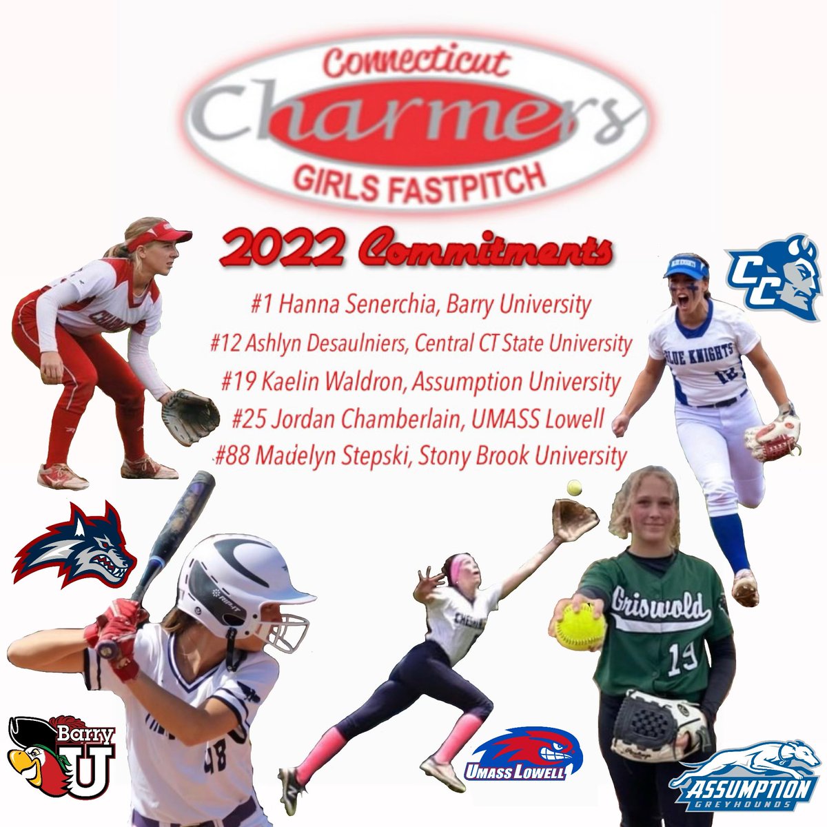 With yesterday’s NLI signings, we wanted to once again congratulate the 5 seniors on the 18u Gold team who have already made their commitments to play at the next level. Your Charmer family is so proud of you girls!