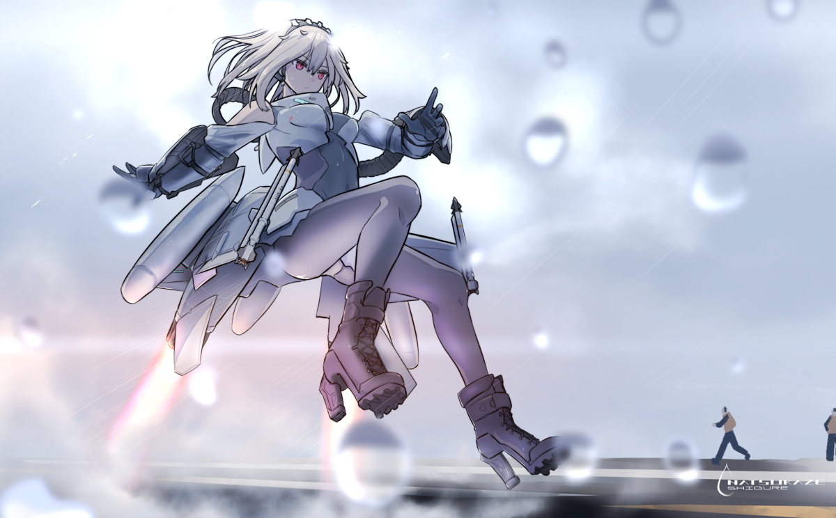 Fa18c雨の日の着艦 オリジナル ボディスーツ F A18 戦闘機擬人 夏風シグレのイラスト