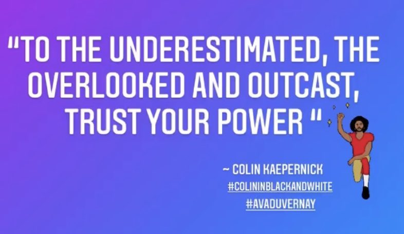 Juliejulez85's tweet image. This was such a powerful quote!! If you get a chance check out #ColininBlackandWhite now streaming on #Netflix I’m really glad I tuned in. I truly love the projects that are made by @ava and her #arraycrew it’s always so powerful and moving 💜