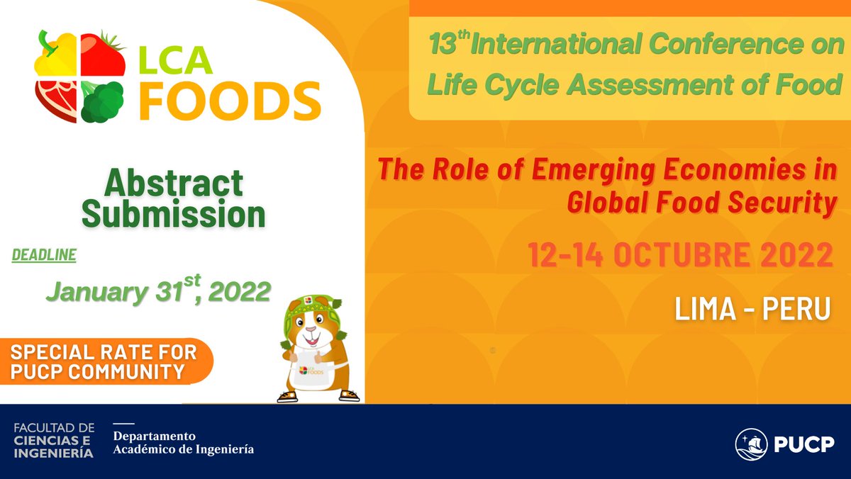 Our Abstract Submission for #LCAFoods2022 is OPEN! For details and access to our proposed template, please reach our website 🔗bit.ly/lcafoods22 
#LCA #FoodSecurity #CircularEconomy #EnergyNexus #SustainableAgriculture #UrbanMetabolism
