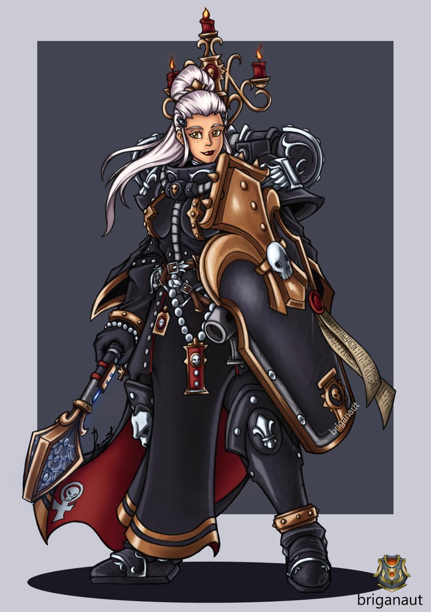 briganaut's tweet photo. 'Fanart of Brigitte from Overwatch cosplaying as an Adepta Sororitas Celestian Sacresant from the Order of Our Martyred Lady!

-Briganaut, Nov 2021
#artistsontwitter #art #WarhammerCommunity #WarhammerArt #sistersofbattle #conceptart #warhammer40k #wh40k #adeptasororitas https://t.co/rRs2WVI8Cj