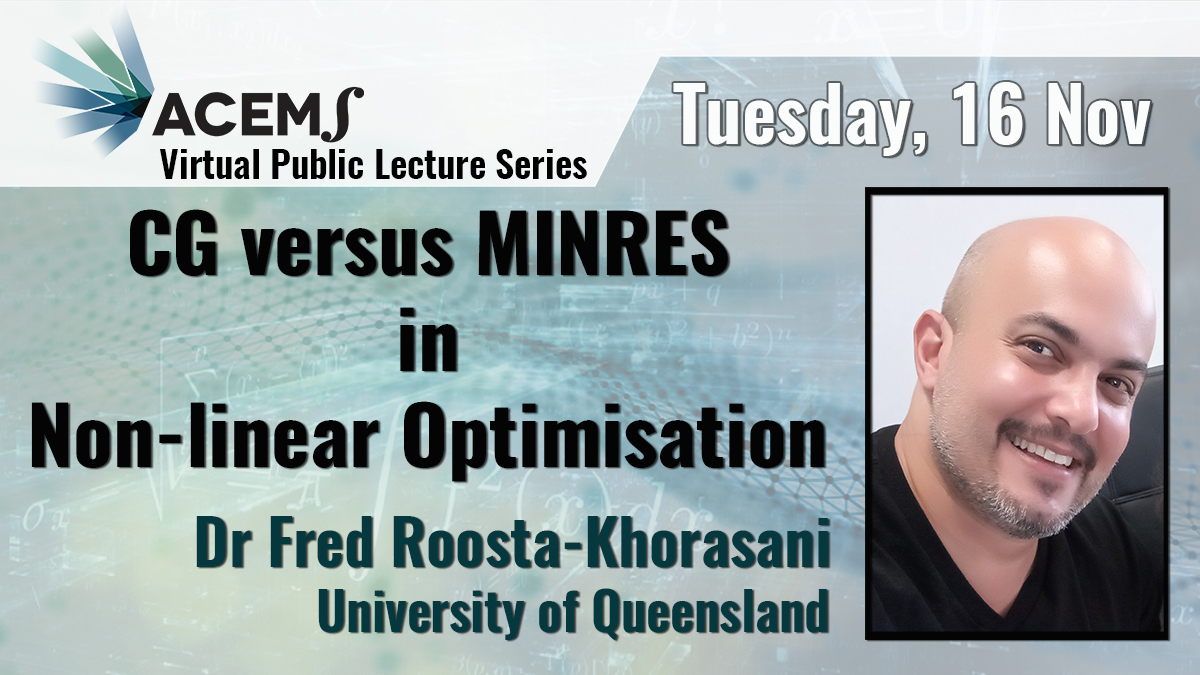 RandomSamplePOD's tweet photo. Join us Tuesday for our next virtual public lecture!
👨‍🔬Dr Fred Roosta-Khorasani,  @UQ_News 
🖥 "CG vs MINRES in non-linear optimisation"
📆Tues, 16 November
🕛12pm AEDT
REGISTER: https://t.co/jE2iFbhBqR @AustMS @StatSocAus @MATRIX_Inst @RCCUQ @UQ_EAIT #maths #MachineLearning https://t.co/oGRe92XIXx