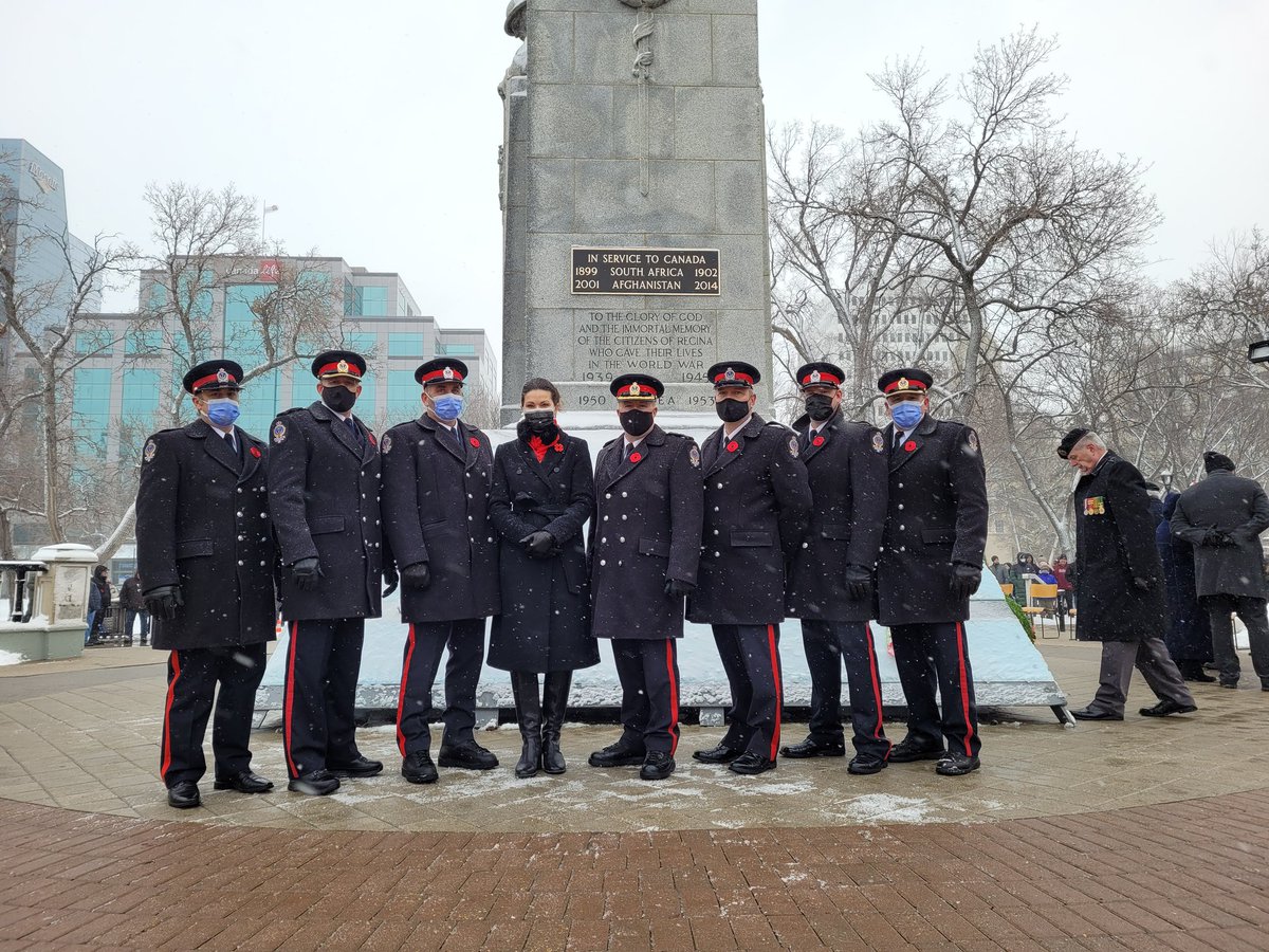 It's heartening that the season's first snowfall and a blustery North wind didn't deter folks from gathering at the Cenotaph today to honour those who served and sacrificed for our country. We are proud to be among those who say, "Thank you". #LestWeForget