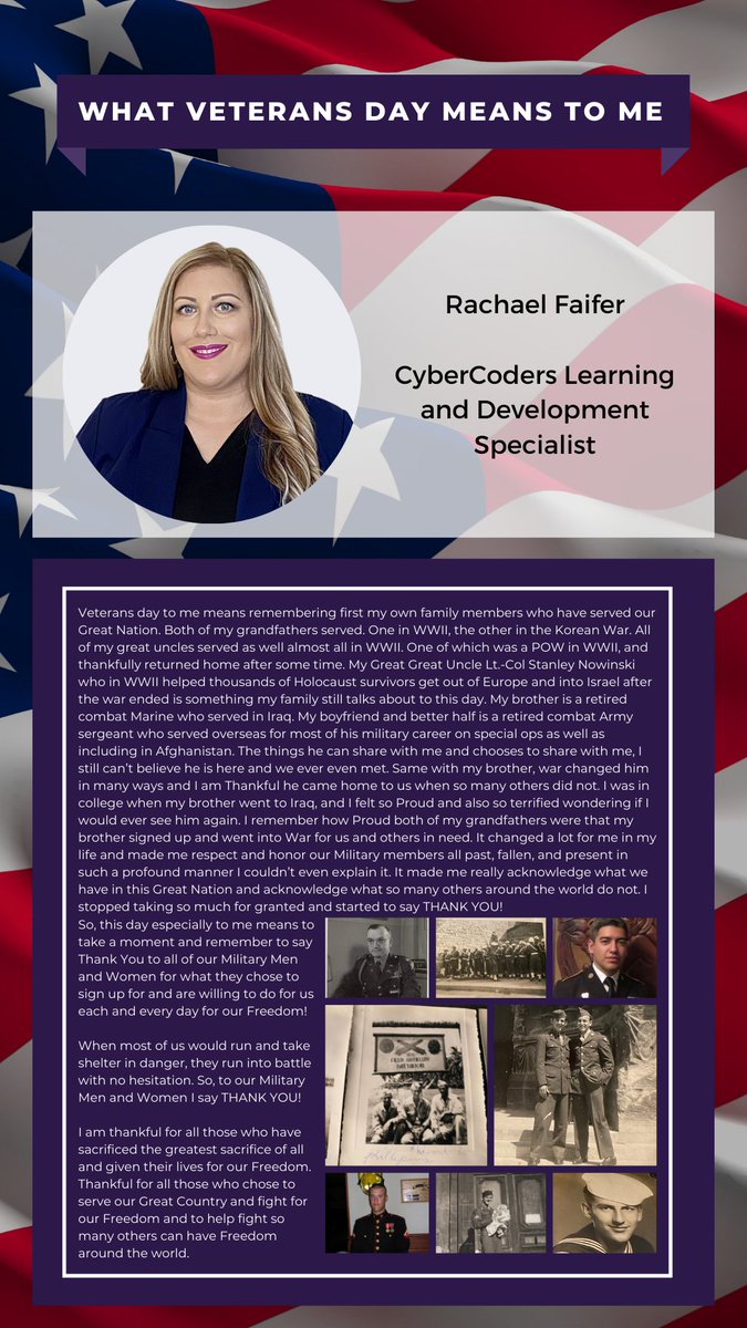 CyberCoders's tweet photo. This Veterans Day, we wanted to honor all those who've served in the U.S. military by sharing what Veterans Day personally means to some of our CyberCoders team members.

#VeteransDay #CyberCoders #veterans #jobs #careers #veteransday #veterans https://t.co/BFKa9LqRpv