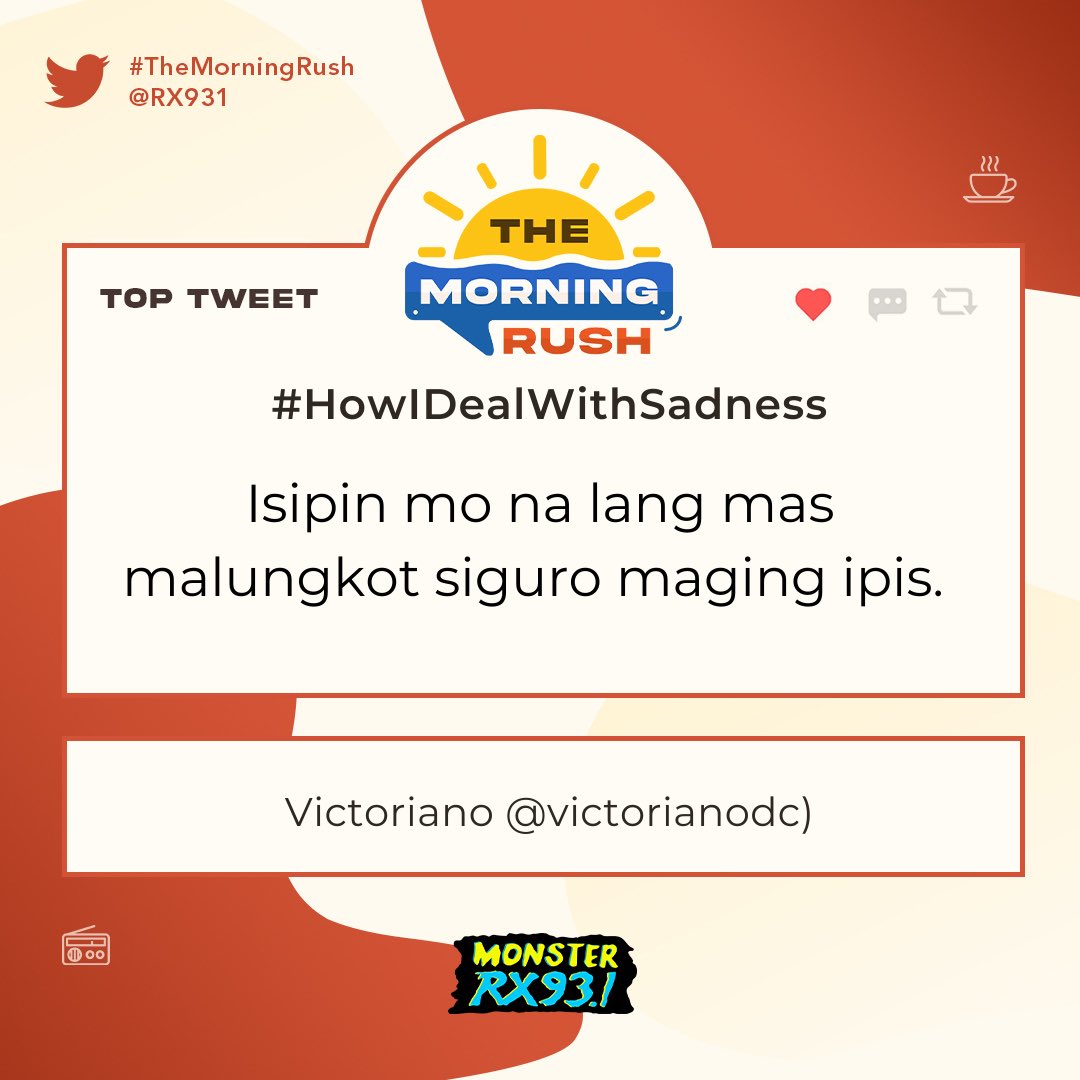 RX931's tweet photo. #HowIDealWithSadness from @victorianodc #TheMorningRush https://t.co/jA14Tmbgaa