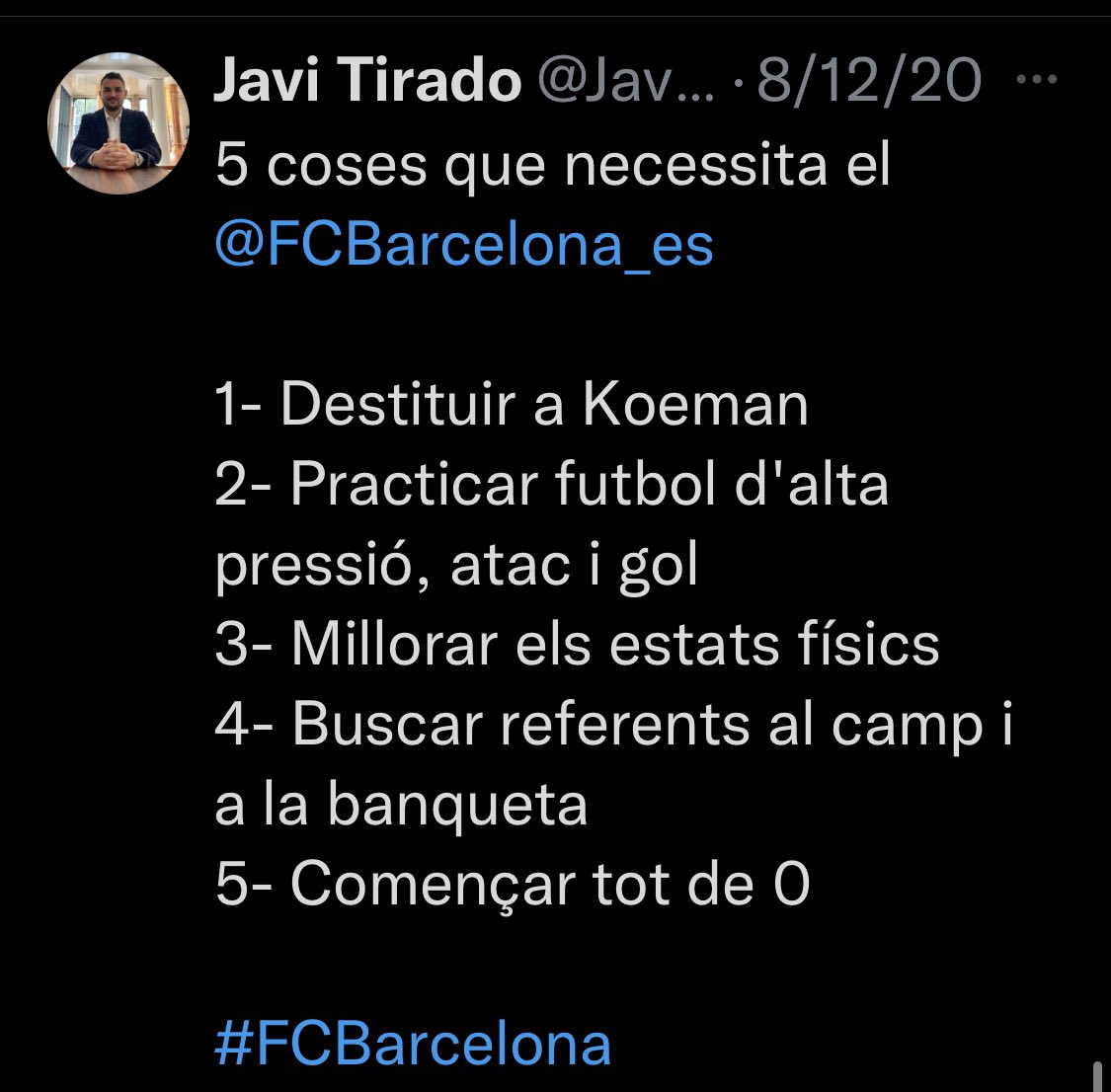 Javi__Tirado's tweet photo. La meva opinió del @FCBarcelona_cat fa 11 mesos. 
Pitoniso?
@RTorquemada @LaTdT https://t.co/68n9kaWBPs