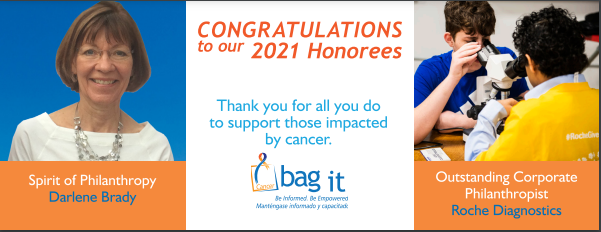 bagitcancer's tweet photo. This FRIDAY, 11/12, please join @AFPSOAZ for a very special celebration of their 2021 honorees, which includes TWO of Bag It's supporters! Congratulations to Darlene Brady and @Roche! Learn more and register for the virtual event: https://t.co/oyZV4MWoKg #cancer #philanthropyday https://t.co/6BJ9mIdkTb