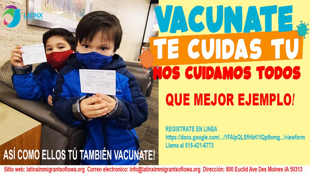latinximmigrant's tweet photo. Great example our Latinx children are more aware of the danger of the corona virus and they get the vaccine without hesitation #latinx #iowa #desmoines #latinximmigrantsofiowa #covid19 #community #comunidad #aroundiowa #vaccine https://t.co/f6UFXLkyjt