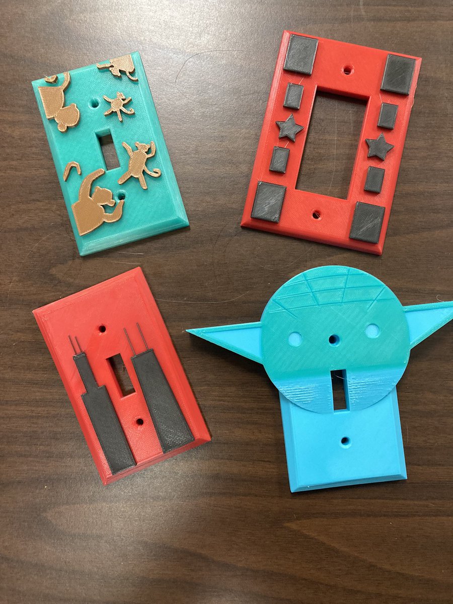 6th grade light switch plates are hot off the press. #OakPark97 #op97Design #bebrooks97 #onshape #prusa