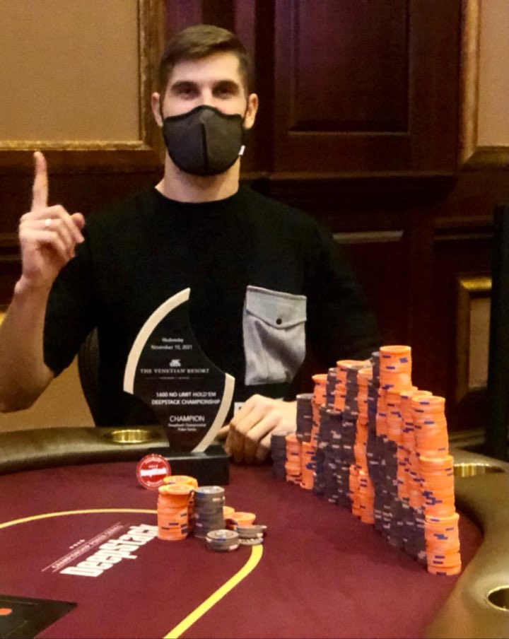 Congratulations to Matas Cimbolas of Lithuania who was the outright winner in Event #49 $1600 NLH DeepStack Championship $1 Million guarantee on 11.11.21

Matas takes home the DeepStack Championship gold coin, the trophy, and $310,265