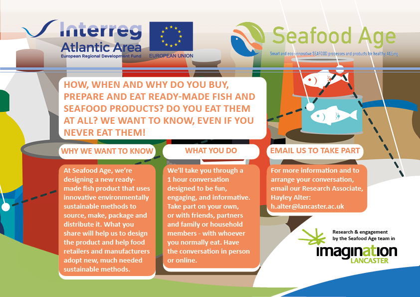 I'm conducting <a href="/SeafoodAge/">SeafoodAge_project</a>  research into how, when +why people buy, prepare + eat fish/seafood products. 🐟🦞 Contact me if you are UK or Ireland-based and would like to take part, or you know others who would like to take part.🙂 See pic for deets! 👇Please RT! <a href="/ImaginationLanc/">ImaginationLancaster</a>
