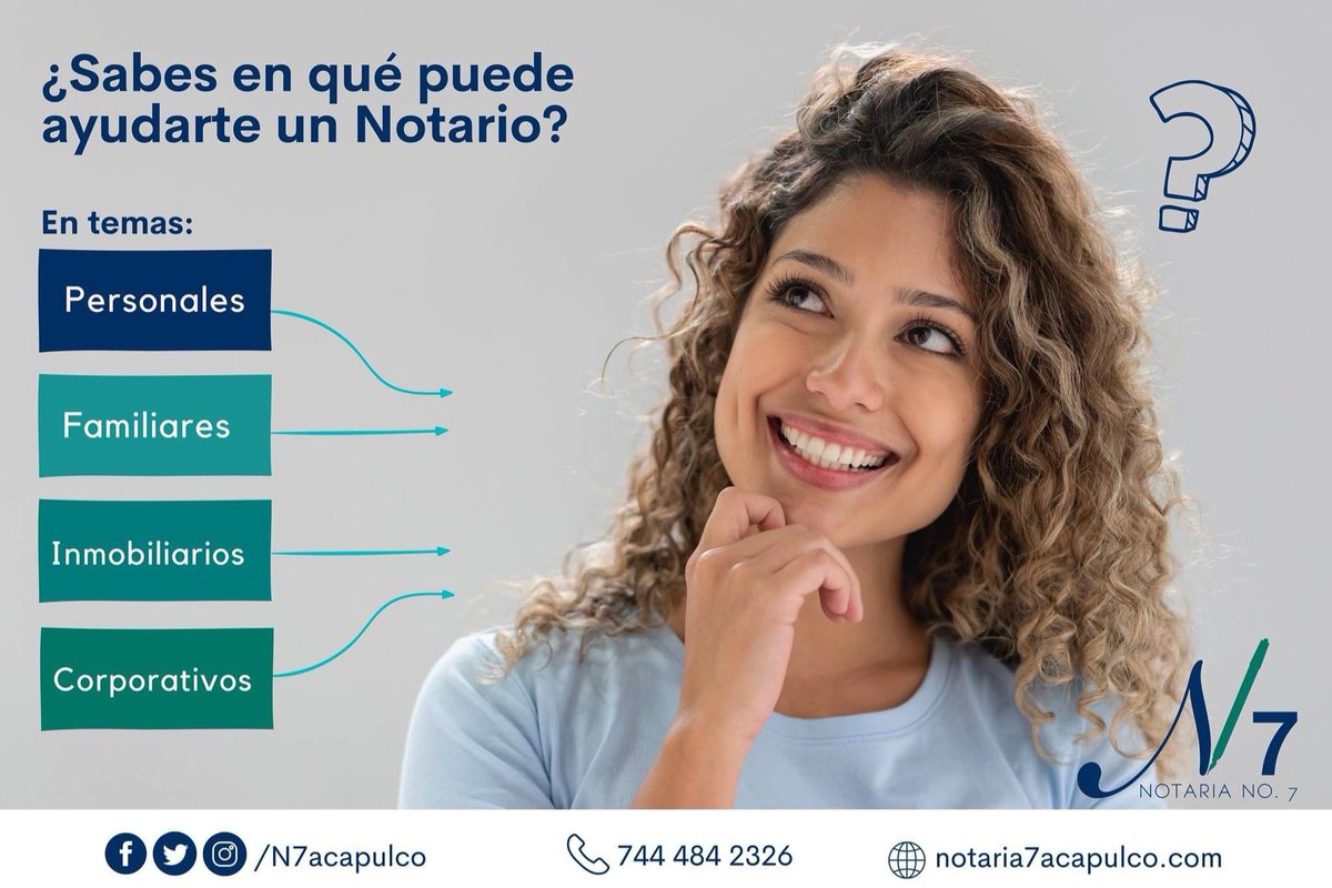 N7acapulco's tweet photo. En #Notaria7Acapulco estamos a tu servicio para brindarte #AsesoriaNotarial en temas:
✅ Personales
✅ Familiares
✅ Inmobiliarios
✅ Corporativos
Contáctanos al 744 484 2326☎️
#FeYConfianza
#NotariaPublica
#CompraVenta
#Acapulco https://t.co/Yt4NbLXoJP