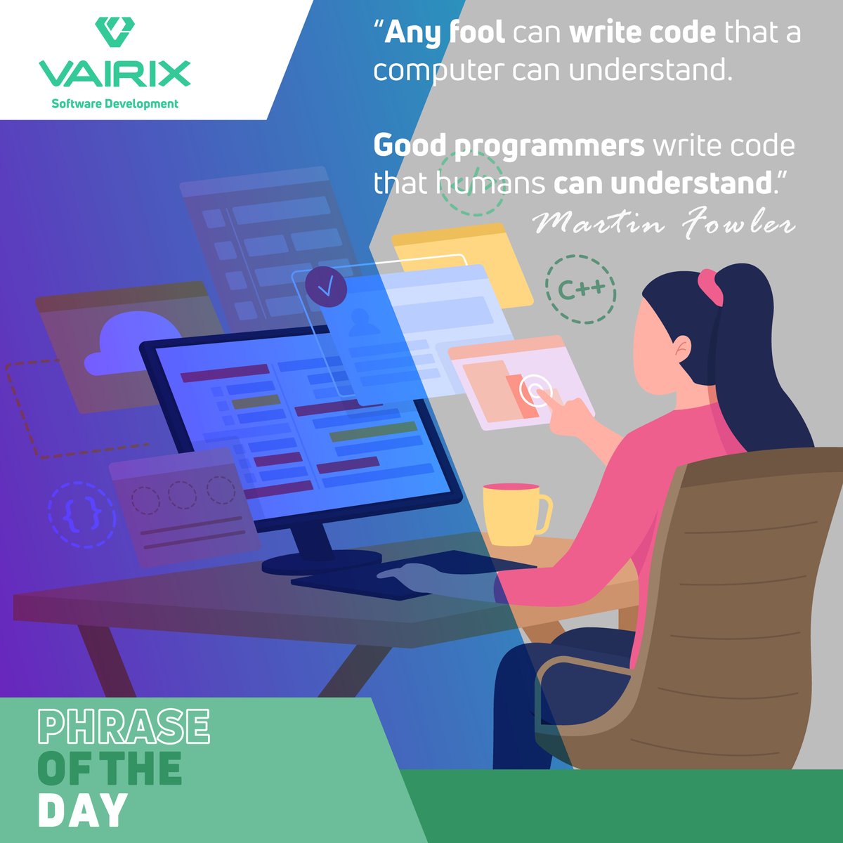 vairix's tweet image. Martin Fowler is a software developer, author and international public speaker on software development, specializing in object-oriented analysis and design. This is what he thinks about what makes a good programmer:
#GoodProgrammer #Programmer #vairixteam