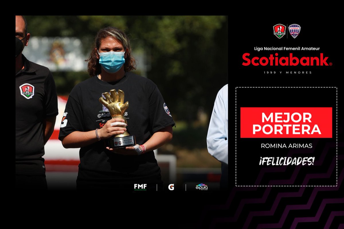 SectorAmateur's tweet photo. #LNFAS | Muchas felicidades Romina Arimas 👏🏻 por ser la mejor portera 🧤 de la Liga Nacional Femenil Amateur Scotiabank en la categoría 1️⃣9️⃣9️⃣9️⃣ y menores.

#DondeNaceLaPasión #FMFPorNuestroFútbol @ScotiabankMX @ScotiabankFC @gatorademex @epuraoficial https://t.co/w16x1LxyF4