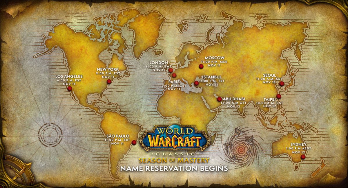 🚨 CLAIM YOUR NAME 🚨

#WoWClassic Season of Mastery name reservations roll out today.

More info: blizz.ly/3D3RYgS