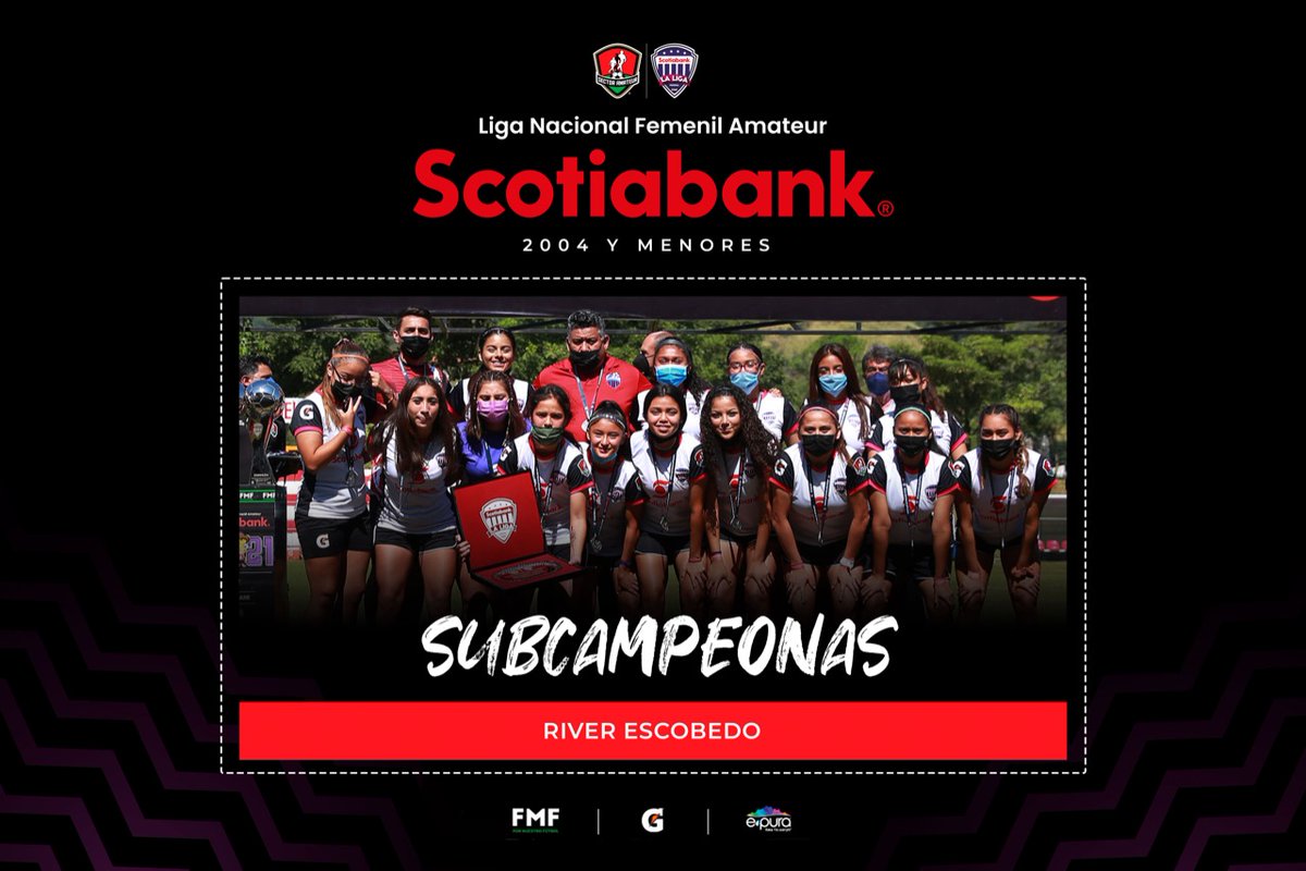 SectorAmateur's tweet photo. #LNFAS | Muchas felicidades River Escobedo  👏🏻 por ser Subcampeonas 🥈 de la Liga Nacional Femenil Amateur Scotiabank en la categoría 2️⃣0️⃣0️⃣4️⃣ y menores.

#DondeNaceLaPasión #FMFPorNuestroFútbol @ScotiabankMX @ScotiabankFC @gatorademex @epuraoficial https://t.co/9WvNUtnGjd