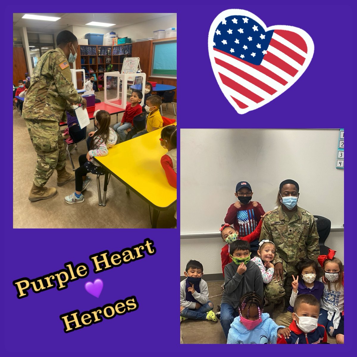 Thank you to Officer Green for taking time to read to our Heroes! Thank you for your service! 🇺🇸💜💛💜🇺🇸#VeteransDay2021 #TeamSISD