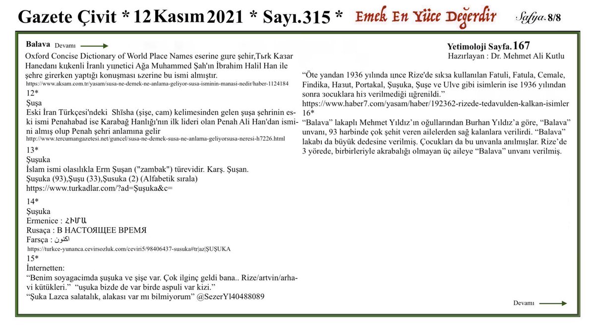 Organel_BMI_Ltd's tweet photo. Gazete Çivit 12.11.21
Sayı.315     Sayfa.8/8

Etimoloji #balava Balava 
#Etimologie #Etimoloji #Etymology
#ethimolegia #étymologie #etymologia 
#Etymological #etymologically #Turkish 
Çalışma @Etimoloji_TR Adresinden de İzlenebilir.
Katkıda Bulunabilirsiniz. https://t.co/yQZ3vWscAU