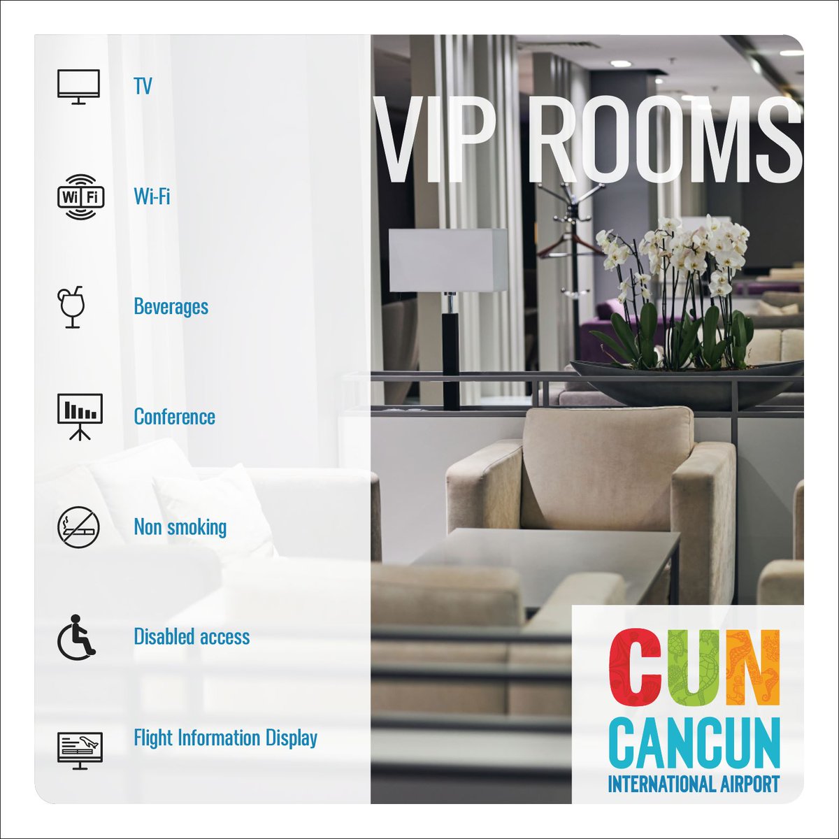Wait for your flight in our VIP lounges! Visit our website and book your tours, transportation, hotels, and more in advance! cancunairport.com #aeropuertodecancun