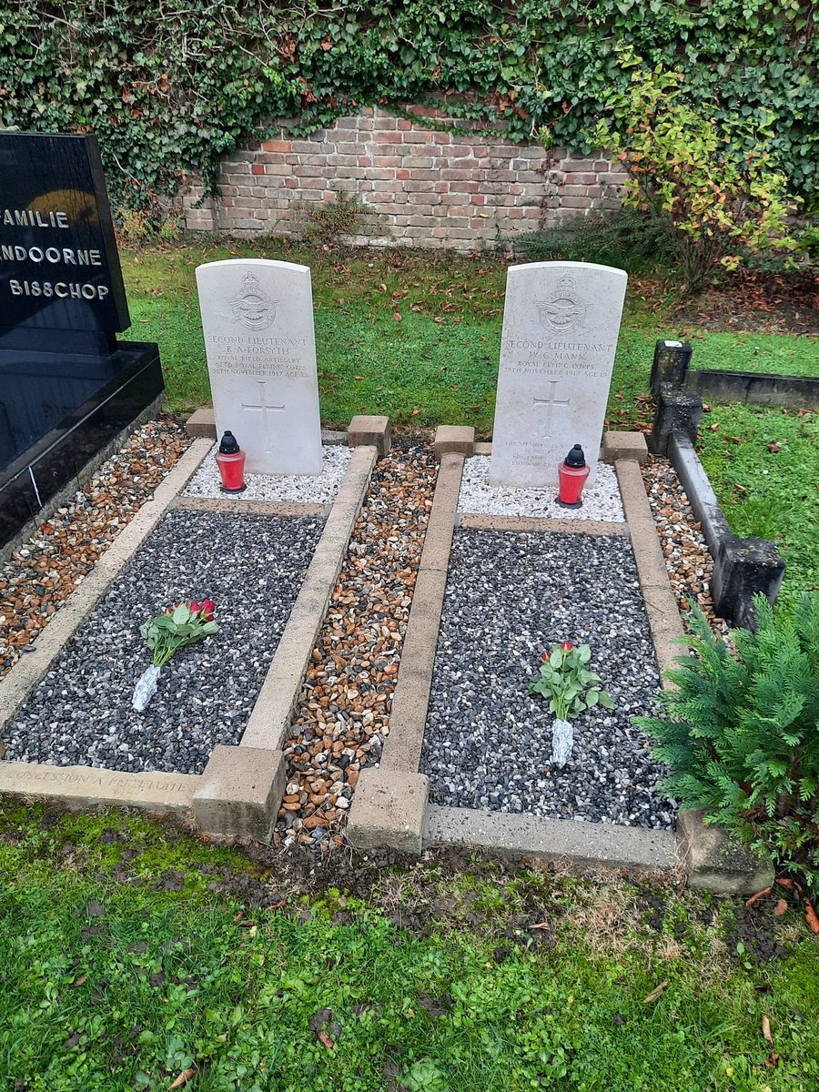 Managed to time our visit to <a href="/CWGC/">Commonwealth War Graves</a> Moorslede Communal Cemetery perfectly, just as local visitors laid roses on the graves of the 2 RFC chaps buried there