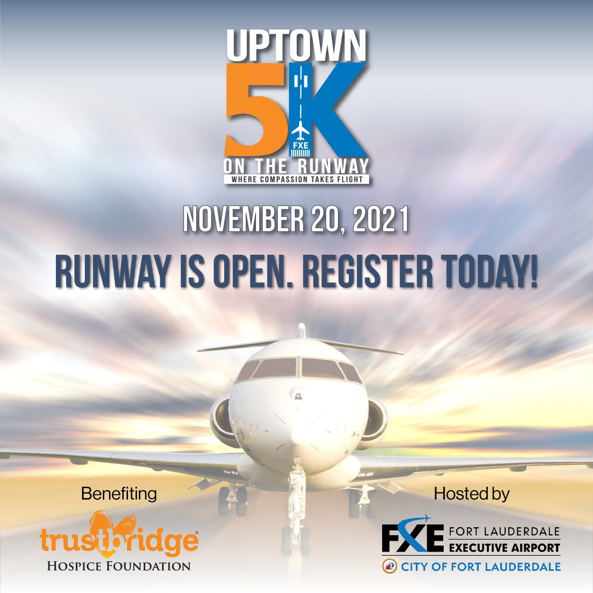 FTLCityNews's tweet photo. Next week we are back on the #FXE runwayโ๏ธfor #Uptown5k on the Runway! โ๏ธSat 11/20 ๐โโ๏ธBoarding: 7:30AM๐โโ๏ธTakeoff: 8:30AM๐โโ๏ธFree registration: https://t.co/zQ0lrRbqFl
Fundraiser proceedsโก๏ธ @HospicePBC. See you on the Runway! #FlyFXE #FXE75 #5K https://t.co/QeS69UvQPH