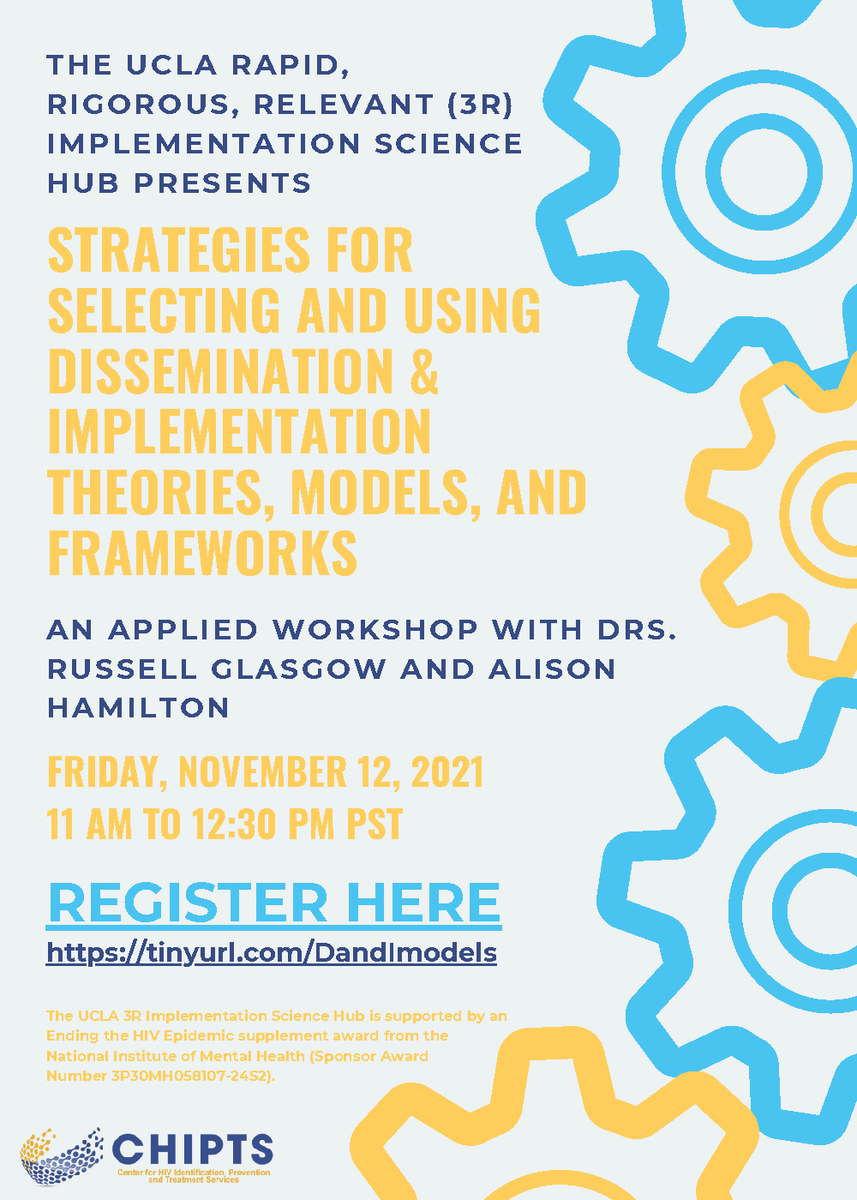 ReACHCntr's tweet photo. 🚨Registration still open!🚨 Join this free workshop through @CHIPTS featuring leading voices #DandI:  @RussGlasgow and @Alisonh3. 
Register at:  https://t.co/gdhNKuI6n4
#DisseminationandImplementation @DrKatieK @LSmithKilpela @KatyDondanville @erin_finley @waritalks @HJLanham https://t.co/MwYuYVxoVy