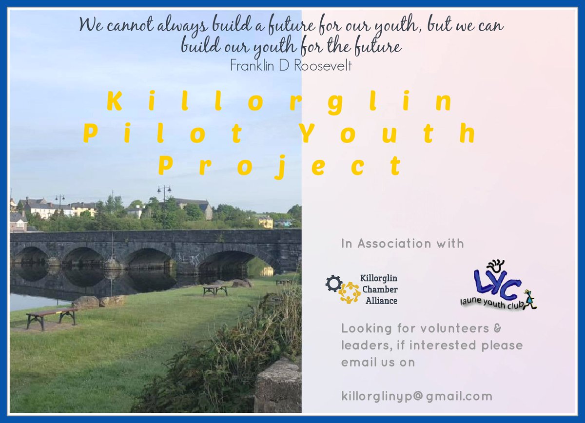 Killorglin Chamber Alliance and Laune Youth Club are looking for volunteers and leaders for a Killorglin Pilot Youth Project. 

If interested please email killorglinyp@gmail.com for more information. 🤟
