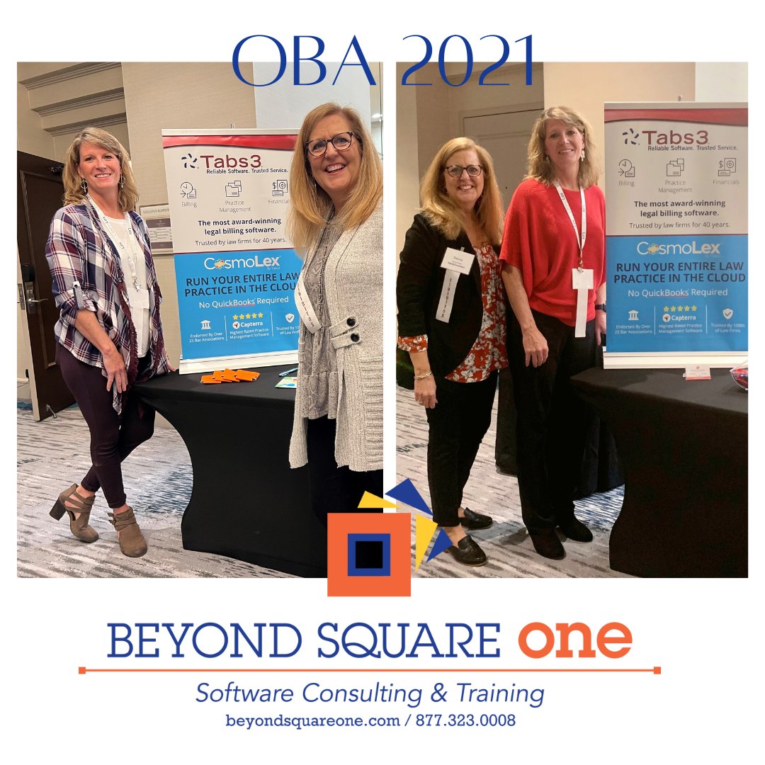 BeyondSquareOne's tweet photo. Beyond Square One enjoyed representing @Tabs3Software and @CosmoLexLegal at the @OBACLE annual meeting https://t.co/nOKMwF0jB4