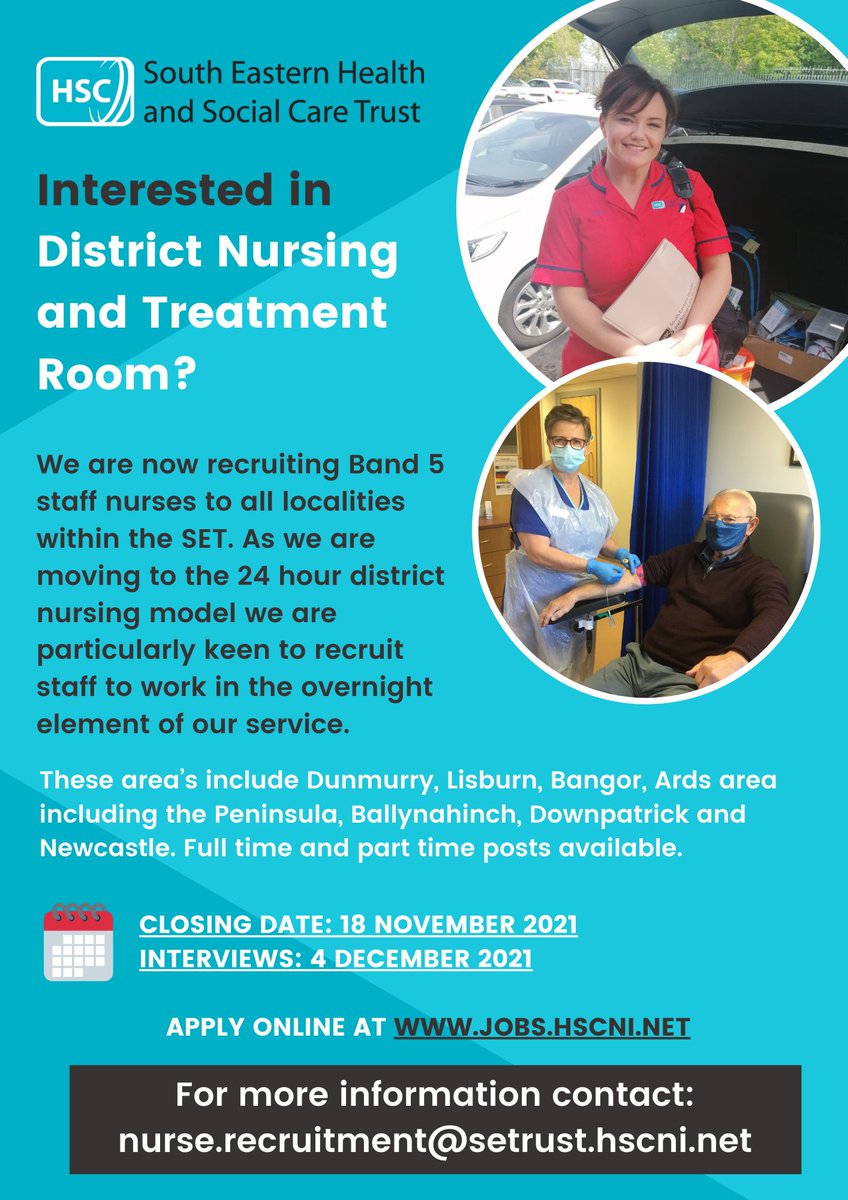 A fantastic opportunity to unlock a great career in District Nursing.

Find out more at our zoom information session 👇 

🗓️ 16 November 2021, 7pm

Registration 💻  bit.ly/3wBiufb

Apply online today bit.ly/2YANCif