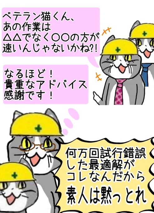 お偉いさんの軽薄なアドバイスを華麗に受け流してくれるベテラン職人猫さん #現場猫 