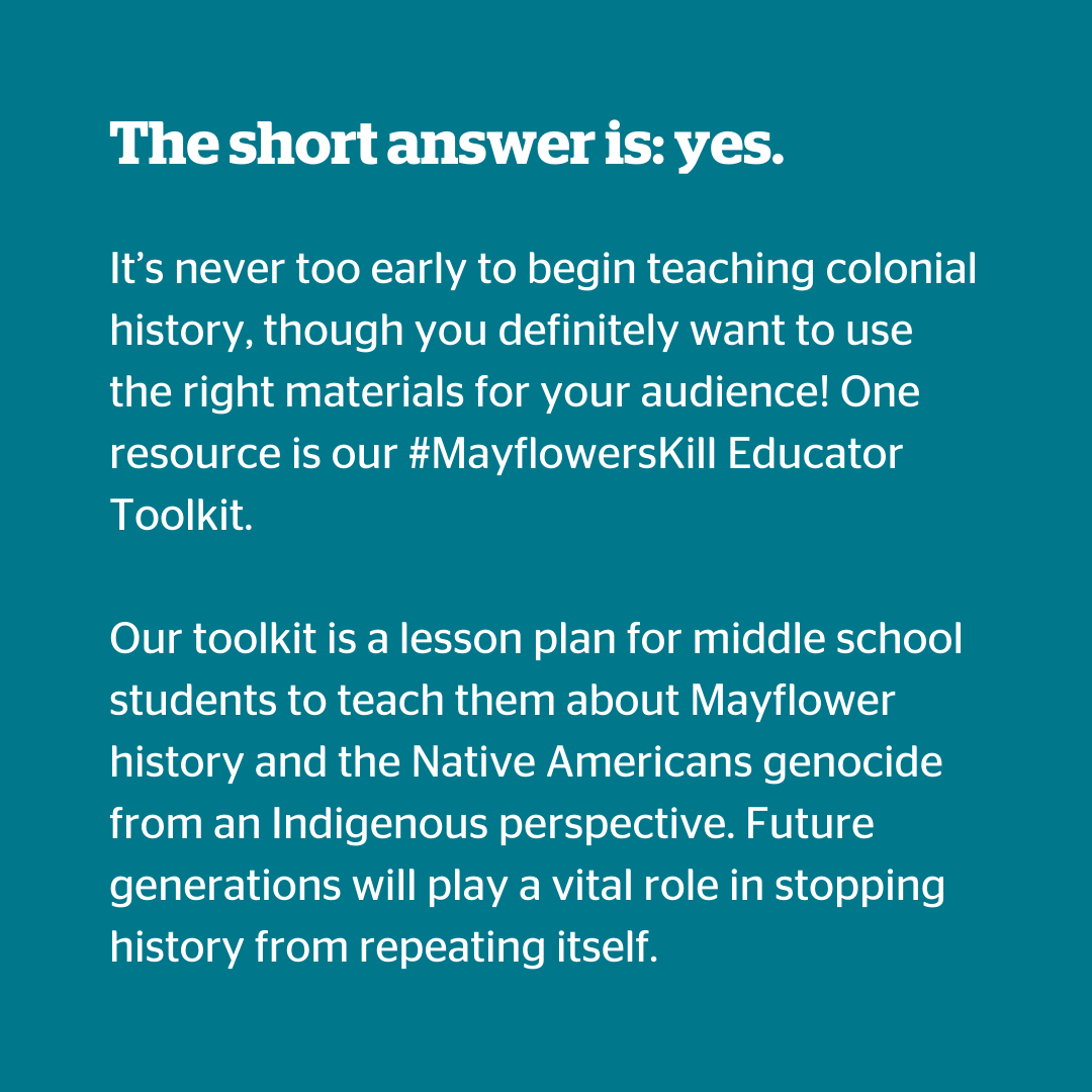 Survival's tweet photo. Wondering how to discuss the Native American genocide with middle-schoolers? 🤔

Check out our middle school lesson plan and other #EducatorToolkit resources to start having these conversations today ➡️ https://t.co/xhZnIjTOxC

#MayflowersKill #NAHM #IndigenizeHistory https://t.co/FJoqHk8MYq