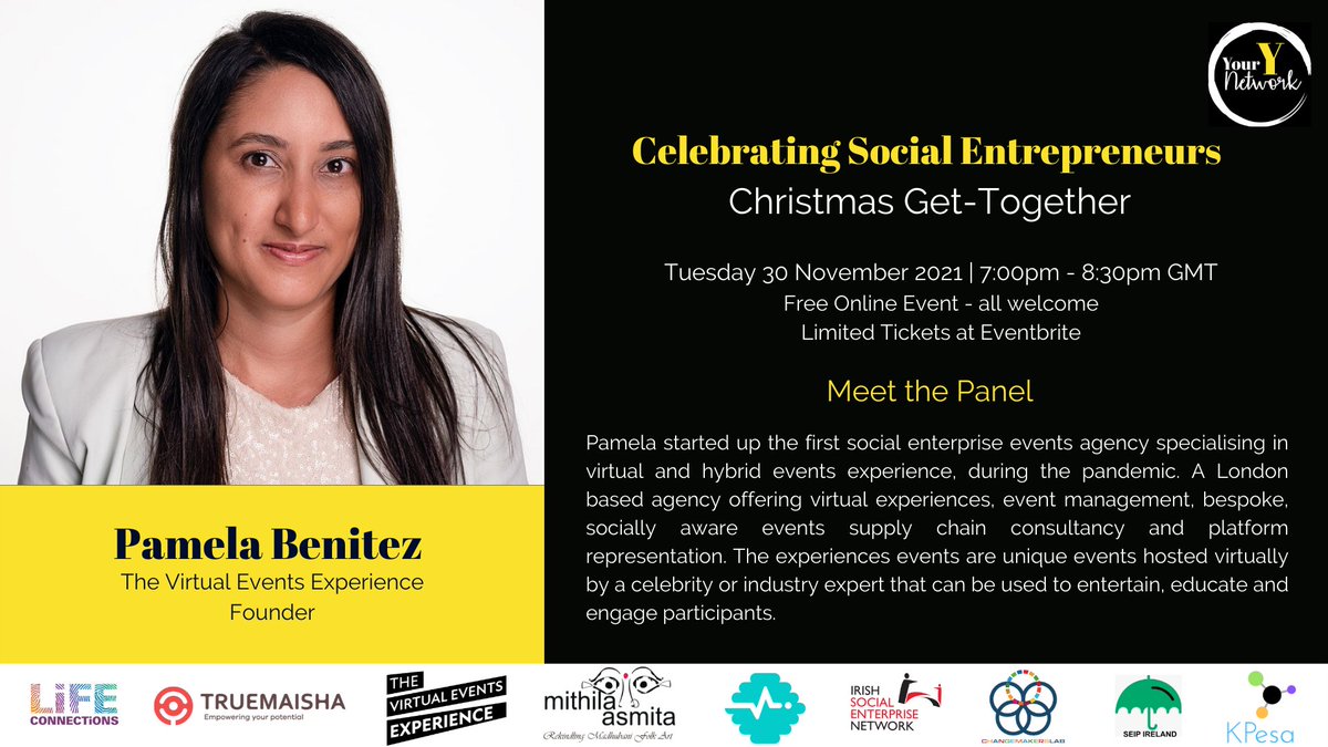 YourYNetworkHQ's tweet photo. Meet the Panel!
We can't wait to hear from the amazing Pamela Benitez founder of the first @SocialEnt_UK certified events agency @THEVIRTUALEVEN1
Grab your FREE ticket now and spread the word >>> https://t.co/VgF8ofB0Sg
#socent #socialenterprise #socentIRL #socentEU https://t.co/jzFVUFkNA8
