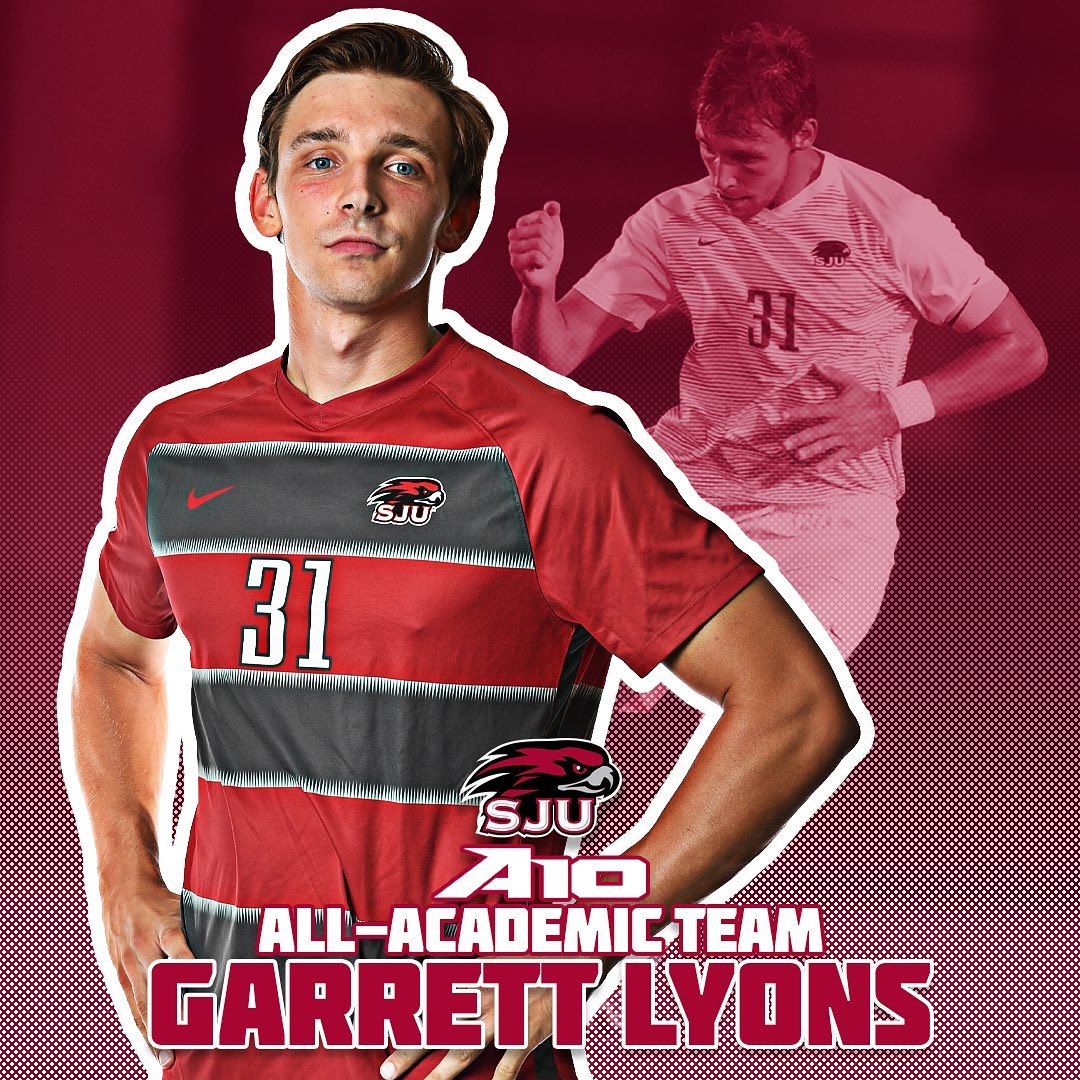 No Surprise😉😄- <a href="/lyonskyra/">Kyra Lyons</a> &amp; I are in complete agreement with this selection! Well earned #recognition 🏆👏 from #A10MSoc for <a href="/GarrettLyons31/">Garrett Lyons</a> 
TREMENDOUS work to comeback from injury and perform at a top level this fall. Thanks to the <a href="/SJUHawks/">Saint Joseph's Hawks</a> Sports Med, S&amp;C staff, &amp; coaches!