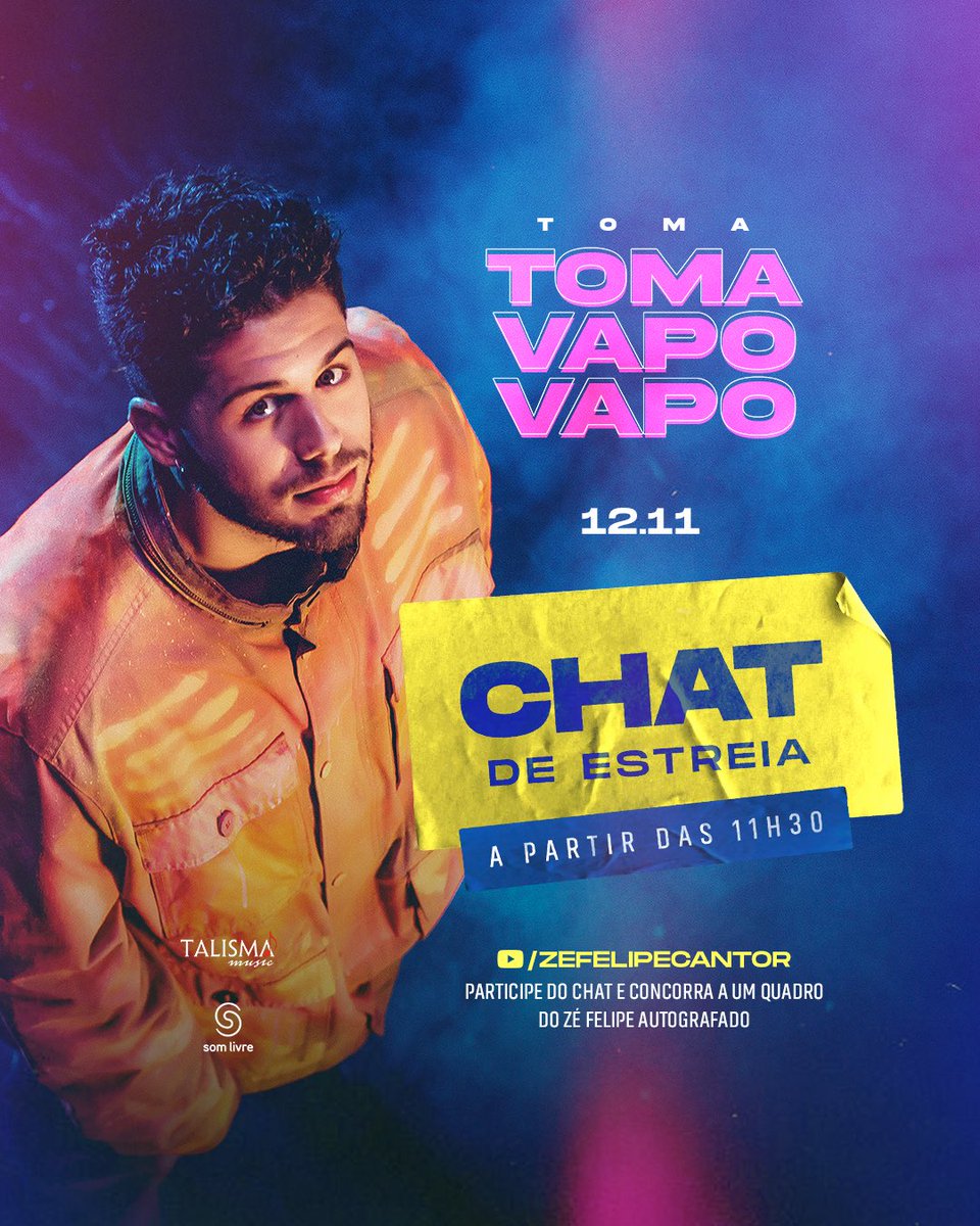 zefelipecantor's tweet photo. Xama no chat do Youtube!! Assista a estreia do videoclipe comigo amanhã a partir das 11h30 e concorra um quadro autografado!! #Joseph #TomaTomaVapoVapo https://t.co/QS2qpI9m3D