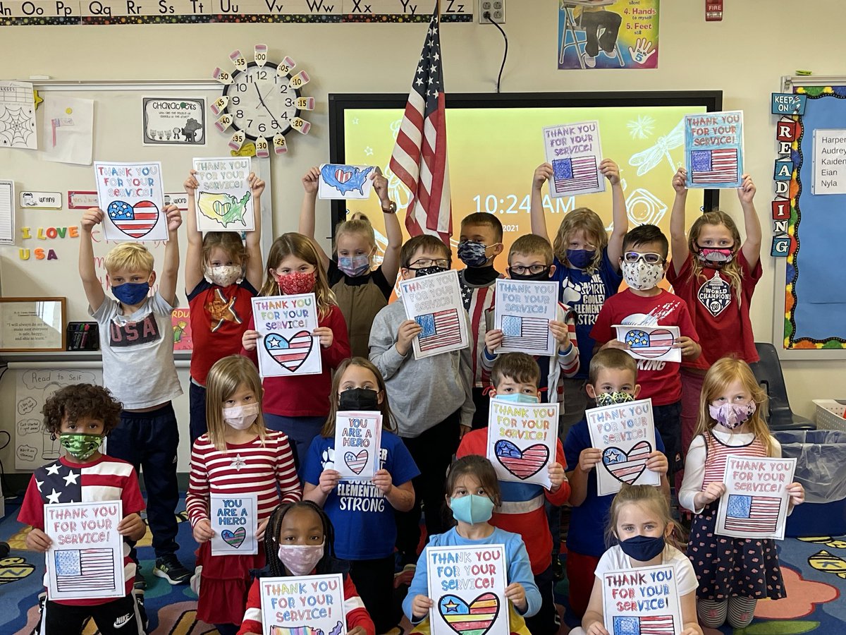 Mrs. Barrett’s First Grade Class Honoring our Veterans!🇺🇸⁦<a href="/MTinsman_edu/">M Tinsman Principal</a>⁩ ⁦<a href="/CCPS_VA/">Clarke Co Schools</a>⁩ ⁦<a href="/CESGoPanthers/">CESGoPanthers</a>⁩