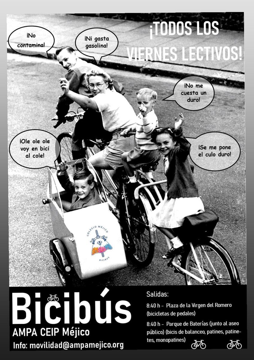 AMPAMejico's tweet photo. Casi se nos olvida recordarlo por aquí pero ya todos sabéis que mañana toca #bicibus mejicano!
#alcoleenbici #enbicialcole #Sinhumos
#menoscoches #nocontamina #nogastagasolina #nocuestaunduro #semeponeelculoduro https://t.co/XUcZ9psbPM