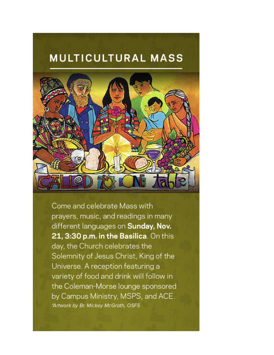 Join us on November 21st for our first Multicultural Mass of the year! Those of all cultural and faith backgrounds are welcome!!