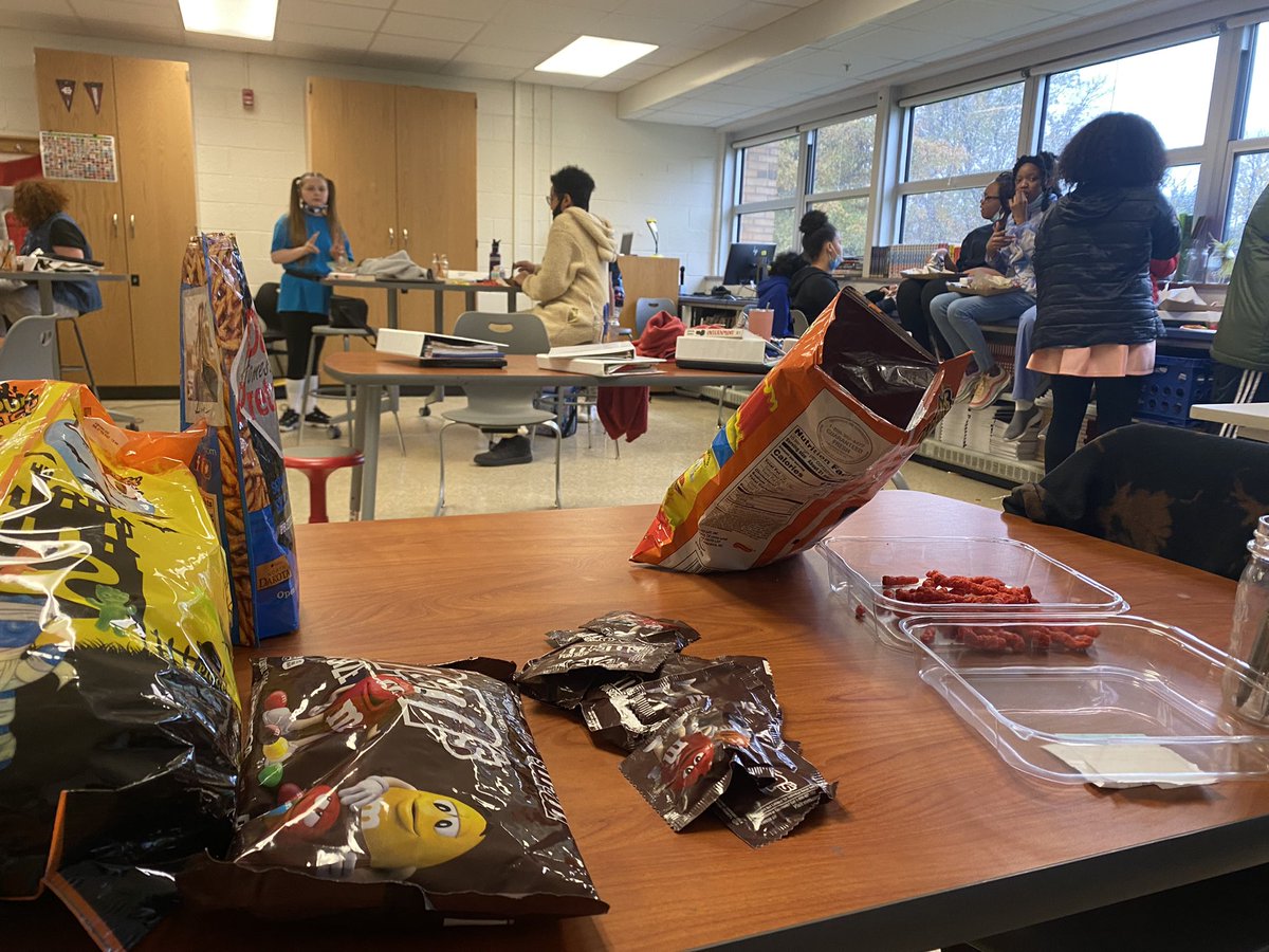 WPTravis's tweet photo. We had our first book club celebration today. 15 students enjoyed Hot Cheetos, Dots Pretzels, leftover Halloween candy, and Internment by @sam_aye_ahm https://t.co/jBVvaPPp8X