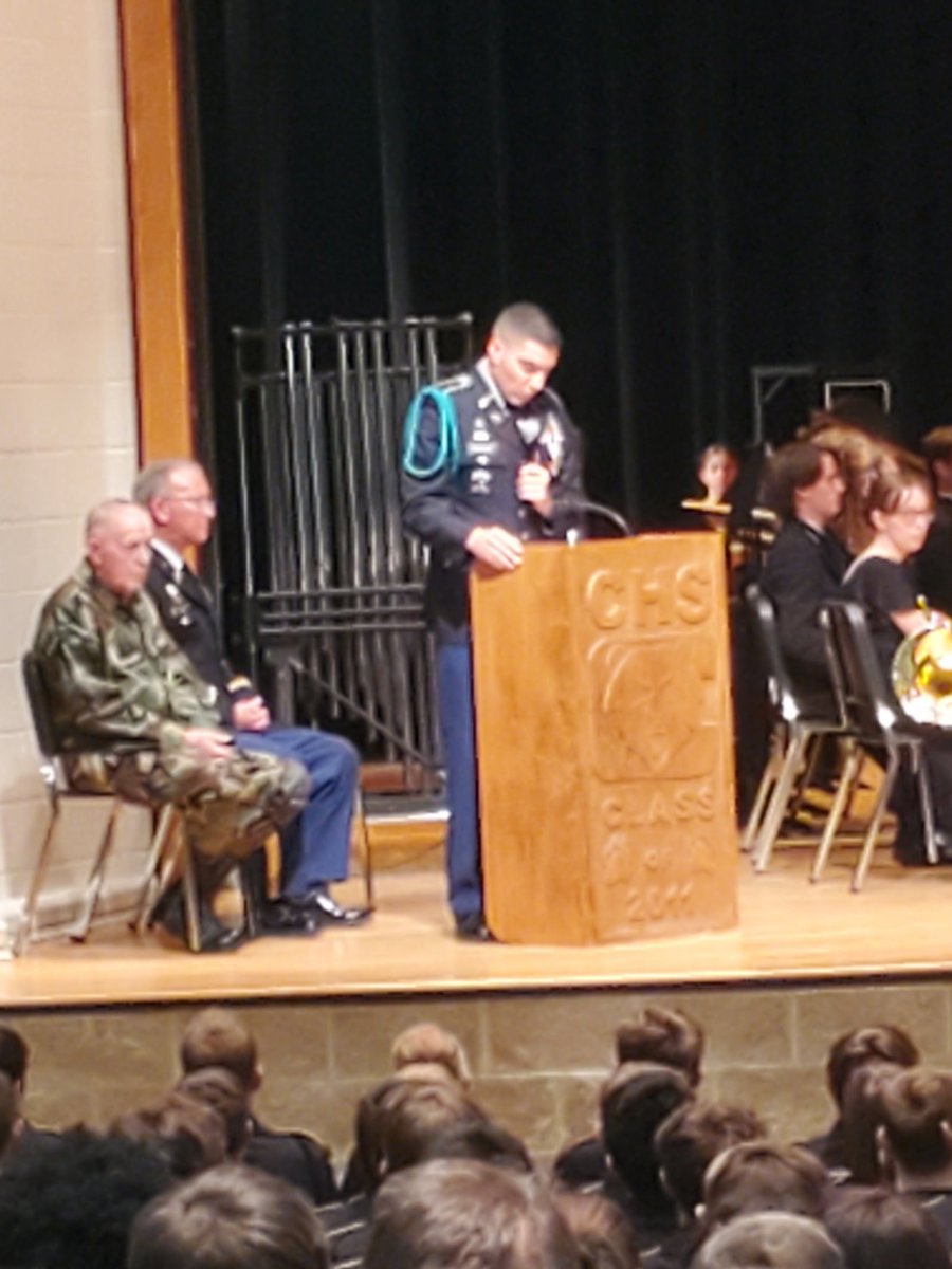 Prin_Santoro's tweet photo. Another outstanding job by our JROTC with a little help from our band and chorus.  We had a packed house to thank and recognize veterans in the CVHS community. https://t.co/69KdIjw1HS