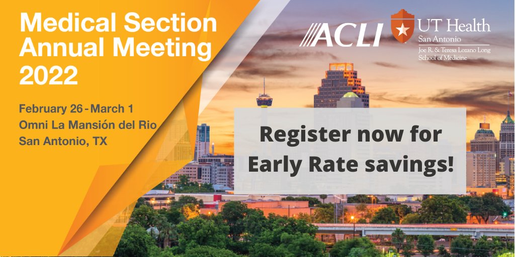 ACLINews's tweet photo. It's time to register for the ACLI Medical Section Annual Meeting February 26-March 1, 2022. The early rate ends December 13!

Learn more: https://t.co/HDA3x2RkSA https://t.co/0WBsuUuysz