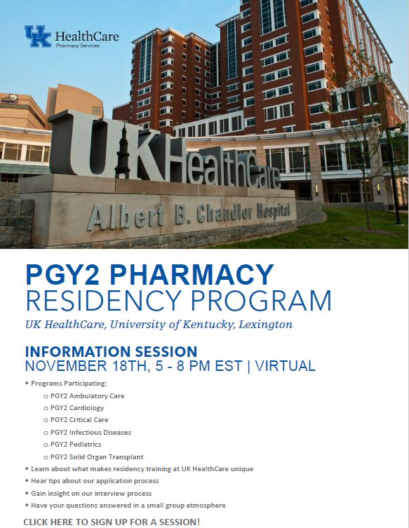 UKPharmRes's tweet photo. More programs added to our PGY2 Virtual Showcase - now including ambulatory care, cardiology, critical care, infectious diseases, pediatrics, and solid organ transplant!

Link to sign up: https://t.co/ZRC6tIvbmI https://t.co/V2TyOYwIkO