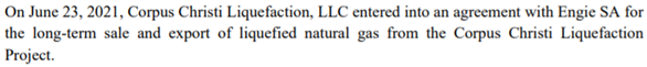 IanNathan's tweet photo. In an Oct. 2021 DOE filing, @Cheniere noted a long-term #LNG supply deal with @ENGIEgroup in June 2021. This is the same company that was reportedly prohibited from signing deal with @NextDecadeLNG back in fall 2020. $LNG $NEXT $ENGI #gas #ONGT https://t.co/E4oTjVM99X