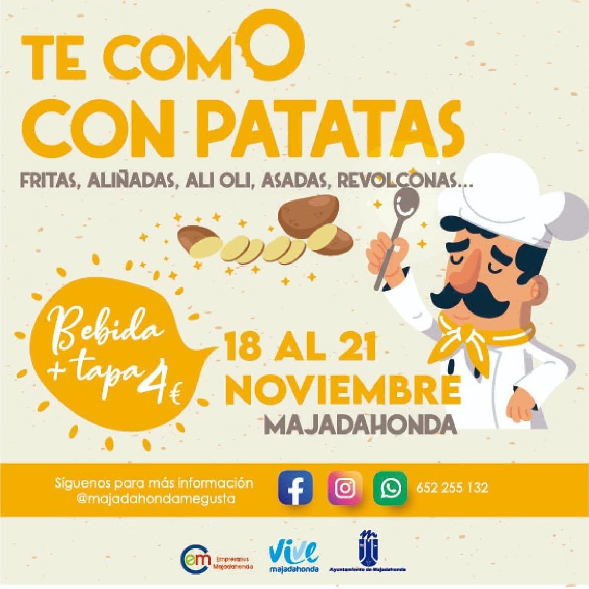 r_asdebastos's tweet photo. Del 18 al 21 de Noviembre podrás disfrutar en #Majadahonda de “Te Como con Patatas”. 🥔👌
Fritas, aliñadas, alioli, asadas, mixtas,… nos encantan las #patatas y en La Taberna del As os esperamos con nuestras deliciosas patatas mixtas estilo taberna #singluten! 😋 https://t.co/8nS8LWklvf