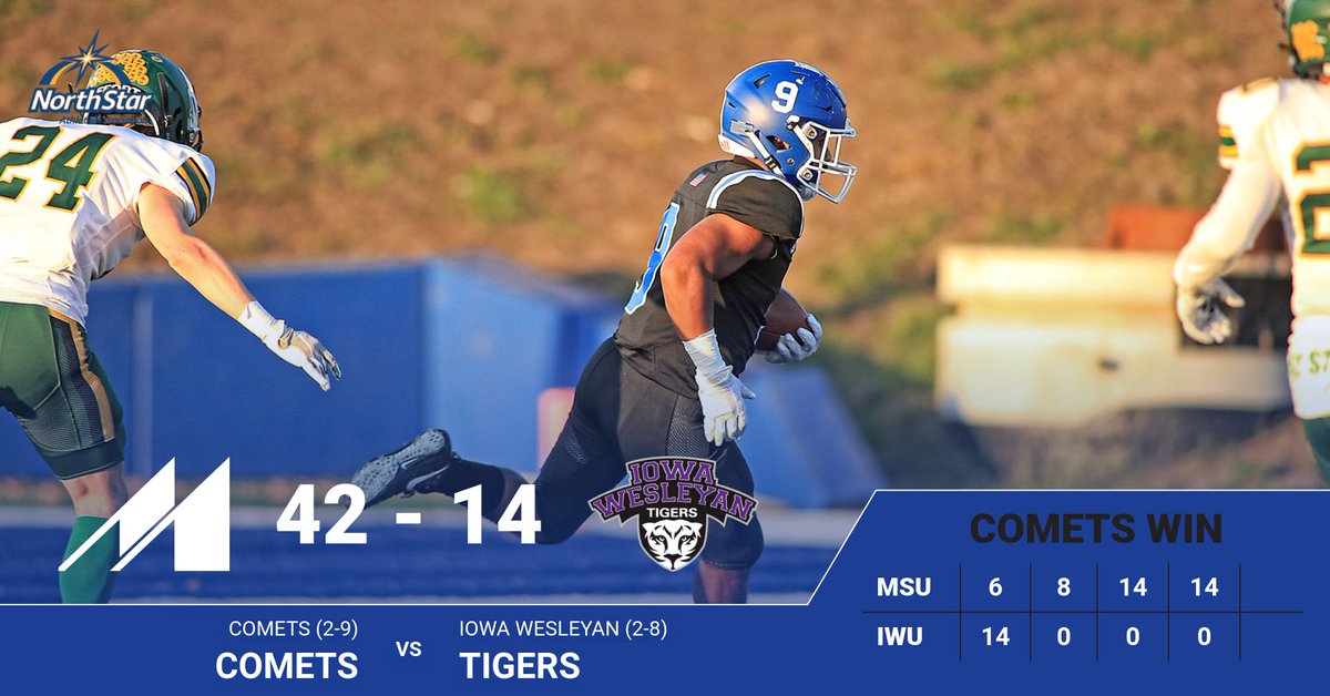 Comet_Athletics's tweet photo. COMETS WIN! The Comets defeat the Tigers by a final score of 42-14 on Senior Day. Cole Dukart rushed for 107 yards and one touchdown and Mason Ollman rushed for 161 yards and one touchdown. https://t.co/SEBDFz5WNw
