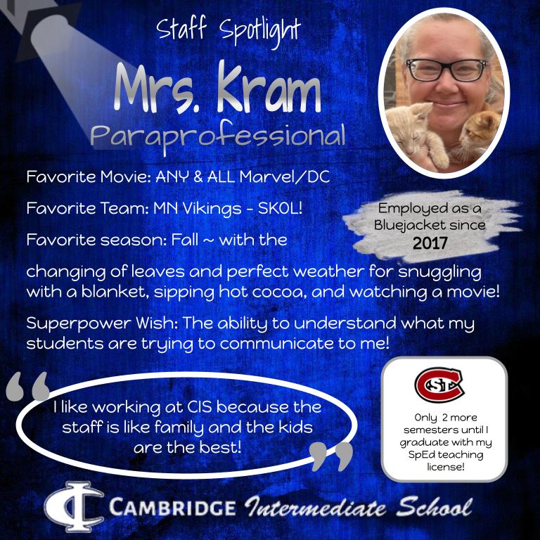 CISBluejackets's tweet photo. Mrs. Kram is one of our outstanding paraprofessionals! She is currently in college ~ studying to be a special education teacher! We are so proud of her!
#cisstaffspotlight
#Bluejacketpride https://t.co/zIgXr8JBZa