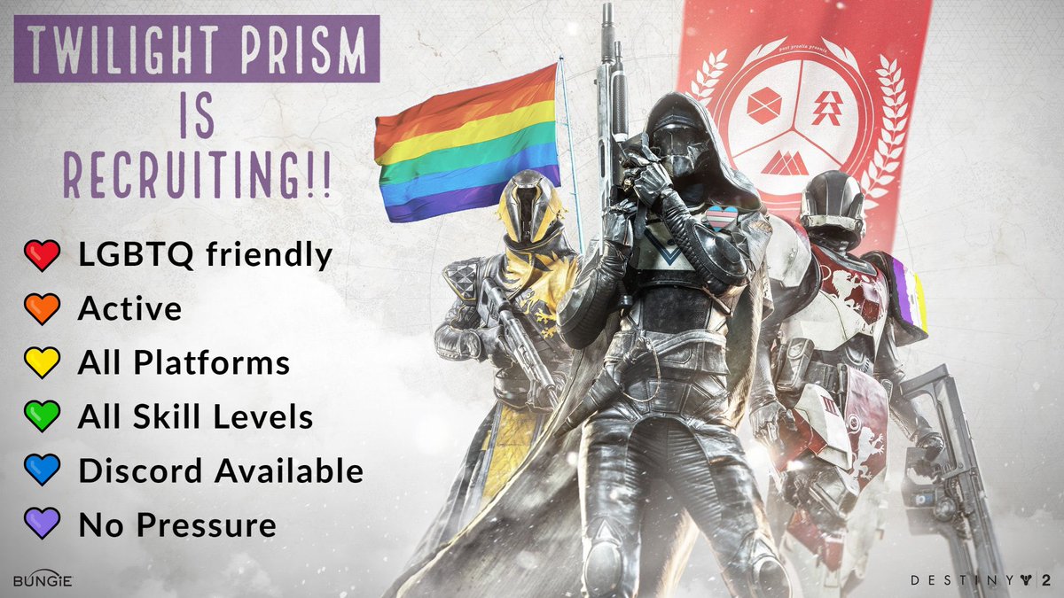 MissGothicc13's tweet photo. And on that note, come join a mostly trans and open community! Casual players or every day Guardians are all welcome!

#Destiny2 #DestinyClan #LGBTQ #TransIsBeautiful #TransRightsAreHumanRights #TransLives 
https://t.co/S8hZ1W7any https://t.co/rCqMSY8ZJa