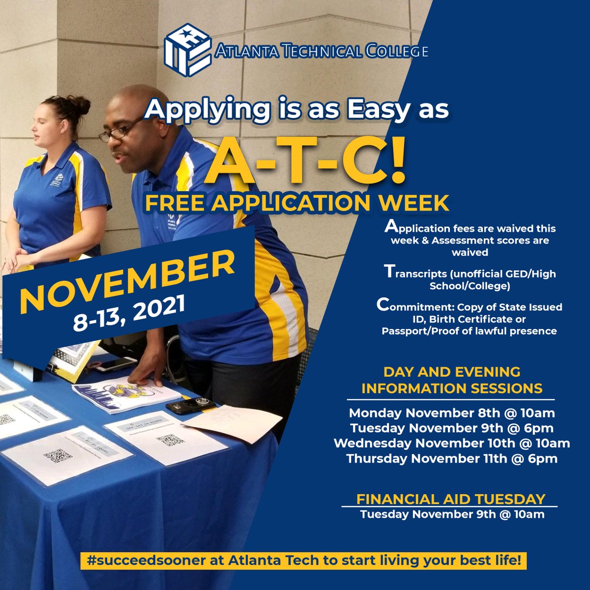 AtlTechCollege's tweet photo. Did you know that Atlanta Tech is the best place to start your civilian training?  We have a dedicated support team in our Office of Veterans Affairs that are ready to get you started!

Sign up today!
https://t.co/RRikTC2Bm5

#VeteransDay2021 #ATCStrong #ATCAllStars https://t.co/fsQLJ3pvTB