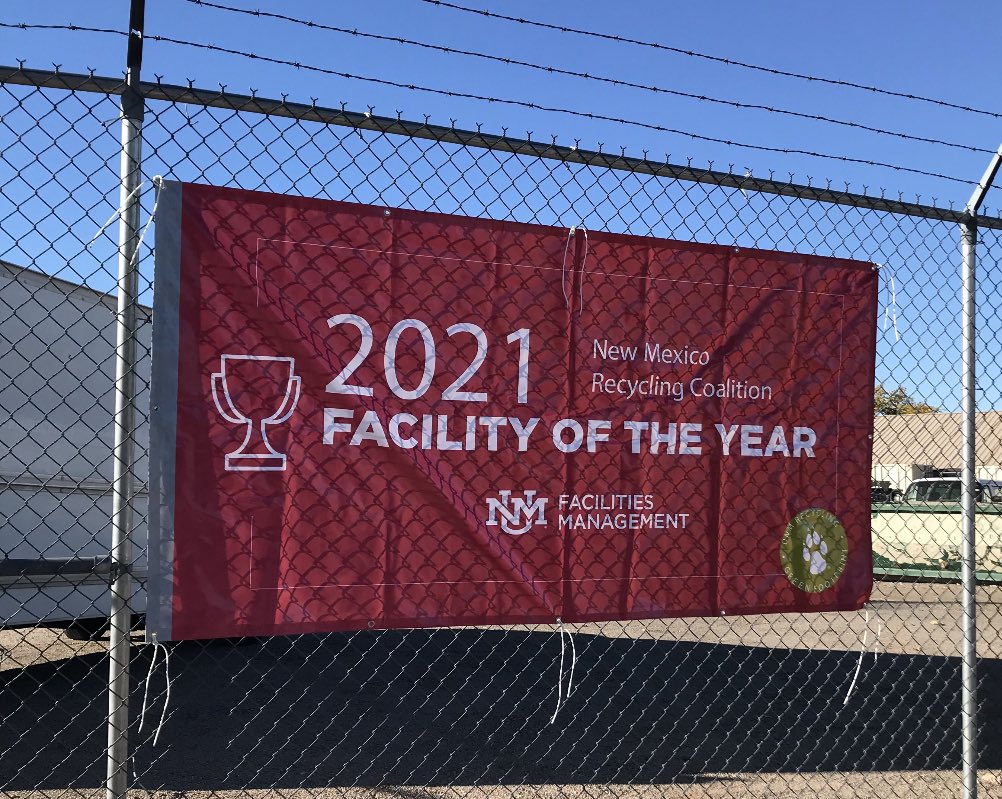 The hard-working #UNM Recycling staff display a banner highlighting the recognition they received from the New Mexico Recycling Coalition. #recycling
