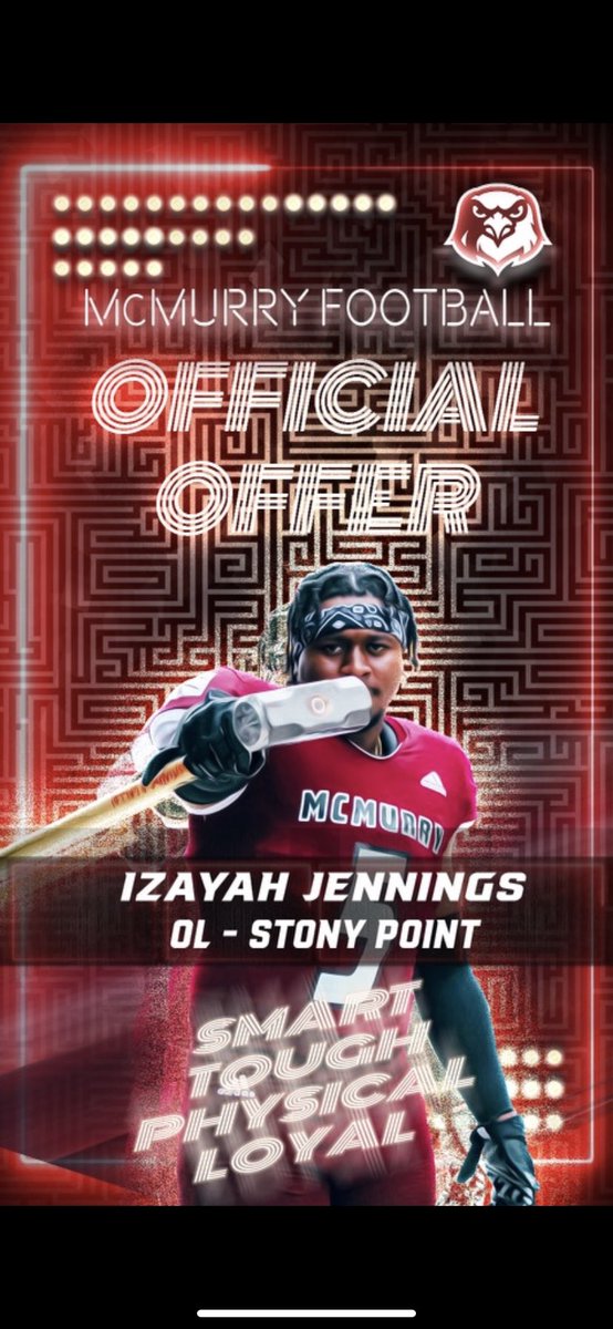 After a great conversation with @CoachGarciaMCM I am proud to announce I have EARNED my 3rd offer to play college football at <a href="/McMURRYFOOTBALL/">McMURRY FOOTBALL</a> 
<a href="/sTpTigerFB/">Stony Point Football</a> <a href="/stpfootballbc/">Stony Point Football Booster Club</a> <a href="/RecruitsCenTex/">Coach Jimmy Andrews</a>